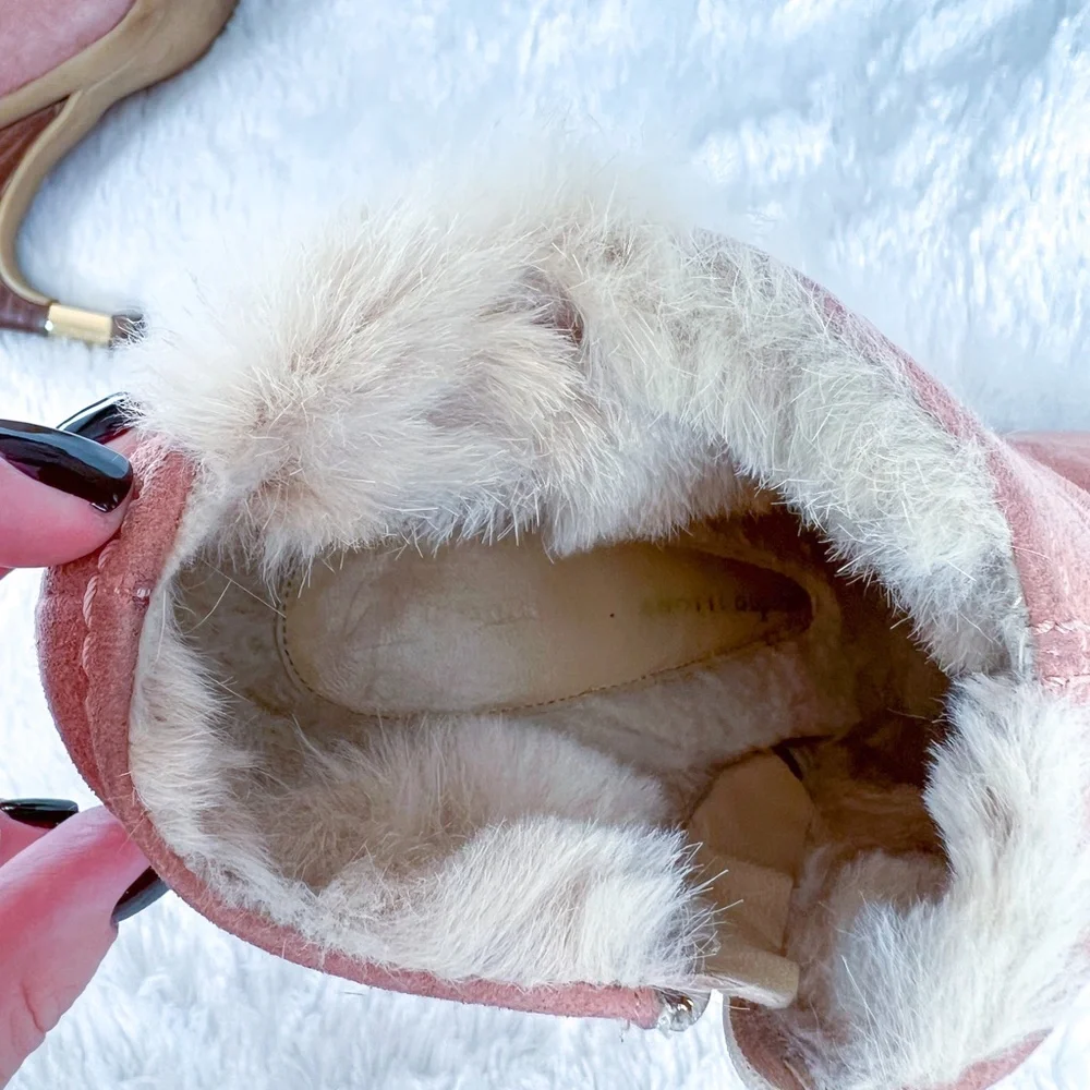 Giuseppe Zanotti | Pink Suede Fur Lined Ankle Booties High Heel Round Toe 39